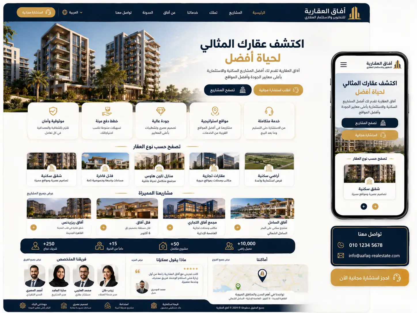 نموذج حقيقي لتصميم موقع عقارات متجاوب مع الكمبيوتر والهاتف